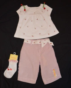 Gymboree SWEET CHERRIES Cherry Stripe Pants Top Socks 3pcs NWT 12-18 or 18-24 m - Picture 1 of 4