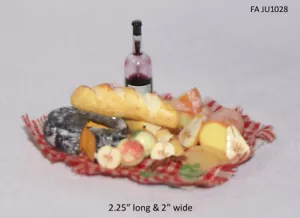 SET PICNIC CON VINO, PANE E FORMAGGIO scala 1:12 casa delle bambole miniatura - Foto 1 di 1