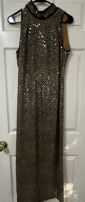 Vestido largo de lentejuelas con cuentas de colección estampado de leopardo mezclado talla “S” Foto 1 de 4