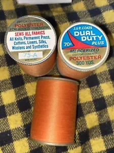 3 Lot J&P Coats Dark Orange #75-A Dual Duty Sews All Fabrics Thread 300 Yd Ea - Picture 1 of 5