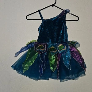 Gymboree Peacock Dress Costume Velour Leotard Tulle Tutu Skirt Girls Small 5-6 - Picture 1 of 7