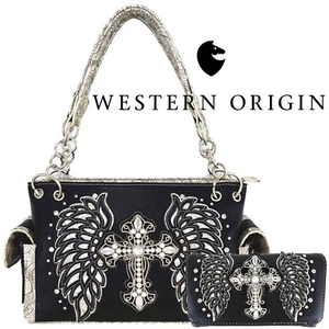 Western Cross Wings Country Handtasche verdeckte Tragetasche Damen Geldbörse Set schwarz - Bild 1 von 10