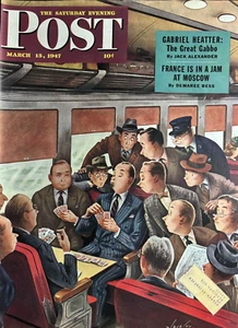 1947 Constantin Alajalov Saturday Evening Post Card Game Original Magazine Cover - Imagen 1 de 1