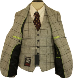 CAVANI 38R GREY BOX CHECK 2 PIECE SUIT JACKET & WAISTCOAT BNWT - Picture 1 of 21