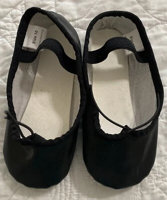 Girls Beginner Leather Full Sole Ballet Shoes, Size 10, Black, NO Box - Image 1 of 4