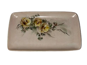 Vintage Handpainted Beige with Yellow Flower Floral Ceramic Mini Tray 7" Brasil - Picture 1 of 7