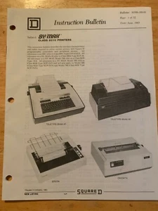 Square D Instruction Bulletin, Sy/Max Class 8010 Printers, 30598-180-01 - Picture 1 of 4