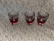 Vintage Set 4 Cordial Shot Glasses Red White Grape & Cherry Pattern France