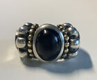 Lagos Caviar Sterling Silver & 18K Gold Black Round Onyx Ring Size 6