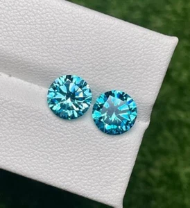2Ct Pair Certified Cambodian Blue/ Aqua Zircon Round Cut Loose Gemstone 7 X 7mm - Imagen 1 de 5
