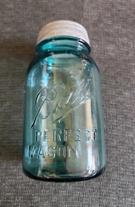 BALL *PERFECT MASON* AQUA QUART JAR W/ZINC LID ~ Major Rare PRINTING Error - Picture 1 of 20