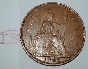 1965 Great Britain 1 Penny Elizabeth II UK Coin KM# 897 Lot #T38 - Picture 1 of 2