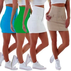 Minigonna da donna vita alta gonna in tessuto abbottonatura jeans stretch vita alta mini B7 - Foto 1 di 7