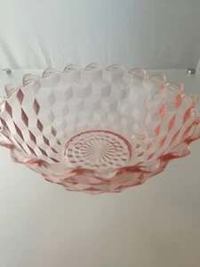 Vintage Jeannette Cubist Depression Art Glass Bowl Pink Pressed Cottage Core - Picture 1 of 8