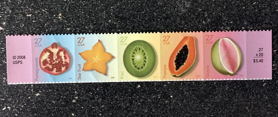 2008USA #4253-4257a 27c Tropical Fruit - Copyright Price Strip of 5  Mint NH - Image 1 of 1