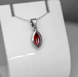 Sterlingsilber 925 Marquise geschnitten rot Granat Anhänger Halskette Damen Schmuck - Bild 1 von 5