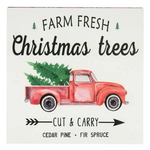 Northlight 8" Farm Fresh Christmas Trees Wooden Wall Sign with Plaid Trim - Picture 1 of 4