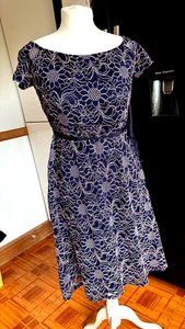 VGC Ladies MOTHERHOOD Maternity EMBROIDERED NAVY BLUE & BABY PINK Belted Dress S - Picture 1 of 7
