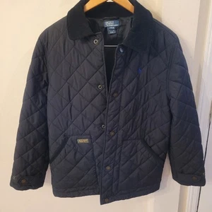 Polo Ralph Lauren Boys Quilted Barn Jacket Corduroy Collar/Trim Blk Large 14-16 - Picture 1 of 18