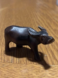 Vintage Iron Wood Water Buffalo Small Figurine Asian Sculpture Hand Carved - Picture 1 of 8