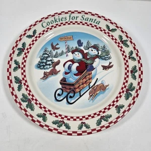 Longaberger 1998 Cookies for Santa Plate Sleigh Belle & Chilly Snowmen Ceramic - Picture 1 of 6
