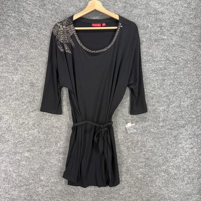 Nova túnica Elle feminina L grande preta com cinto de strass manga 3/4 casual - Imagem 1 de 4