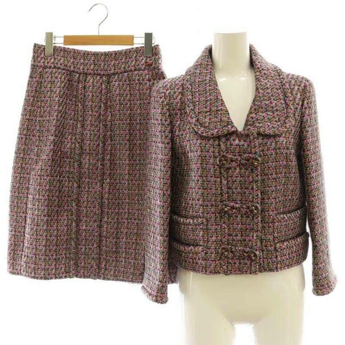 【Gonne】CHANEL Set Up Giacca Tweed Gonna Sartoriale Midi Lunga Stretta 38 Rosa