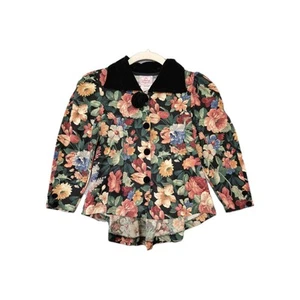 90s Cottontail Originals 2pc Black Velvet Collar Floral Print Jacket Rock Set 7 - Bild 1 von 12