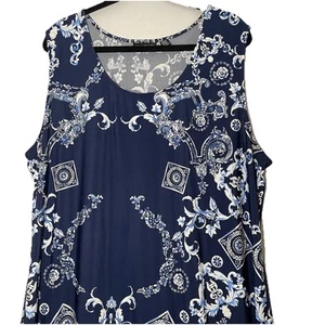Nina Leonard Maxi Dress Plus Size 3X Blue Floral Scoop Neck Side Slits Stretch - Picture 1 of 17