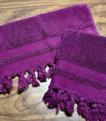 Conjunto de 2 toalhas de mão Isaac Mizrahi franjas de mão algodão roxo 12x16” - Imagem 1 de 4