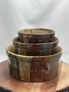 Art Pottery MCM Retro Stripe Bowl Set Amazing Glaze Shades Nesting Bowl - Bild 1 von 19