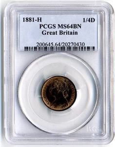 Great Britain. Farthing. 1881-H PCGS MS64 BN - Picture 1 of 3