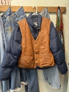 GENUINE VINTAGE US SCHOTT 126 GOOSE DOWN LEATHER JACKET BLUE SIZE 46 - Picture 1 of 6