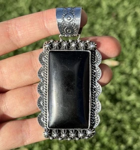 Native American Navajo Sterling Silver Black Onyx Pendant Etta Enditto Gift - Picture 1 of 12