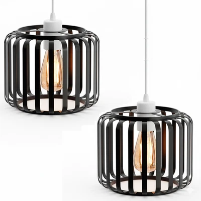 2 Pack Modern Wire Cage Ceiling Pendant Light Easy Fit Geometric Lamp Shade - Image 1 of 4