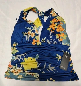 Neu mit Etikett Damengröße Medium Marilyn Neckholder-Top royalblau geblümt von Guess Los... - Bild 1 von 8