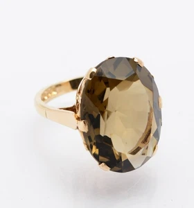 Vintage 9 kt Gold Ring mit großem 14 Karat natürlichem Rauchquarz Edelstein Größe L - Bild 1 von 9