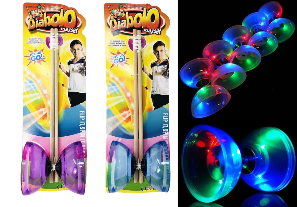 S-MAX Kids Children Play Diabolo Set Bearing Wooden Sticks Diablo Toy with Light NEW