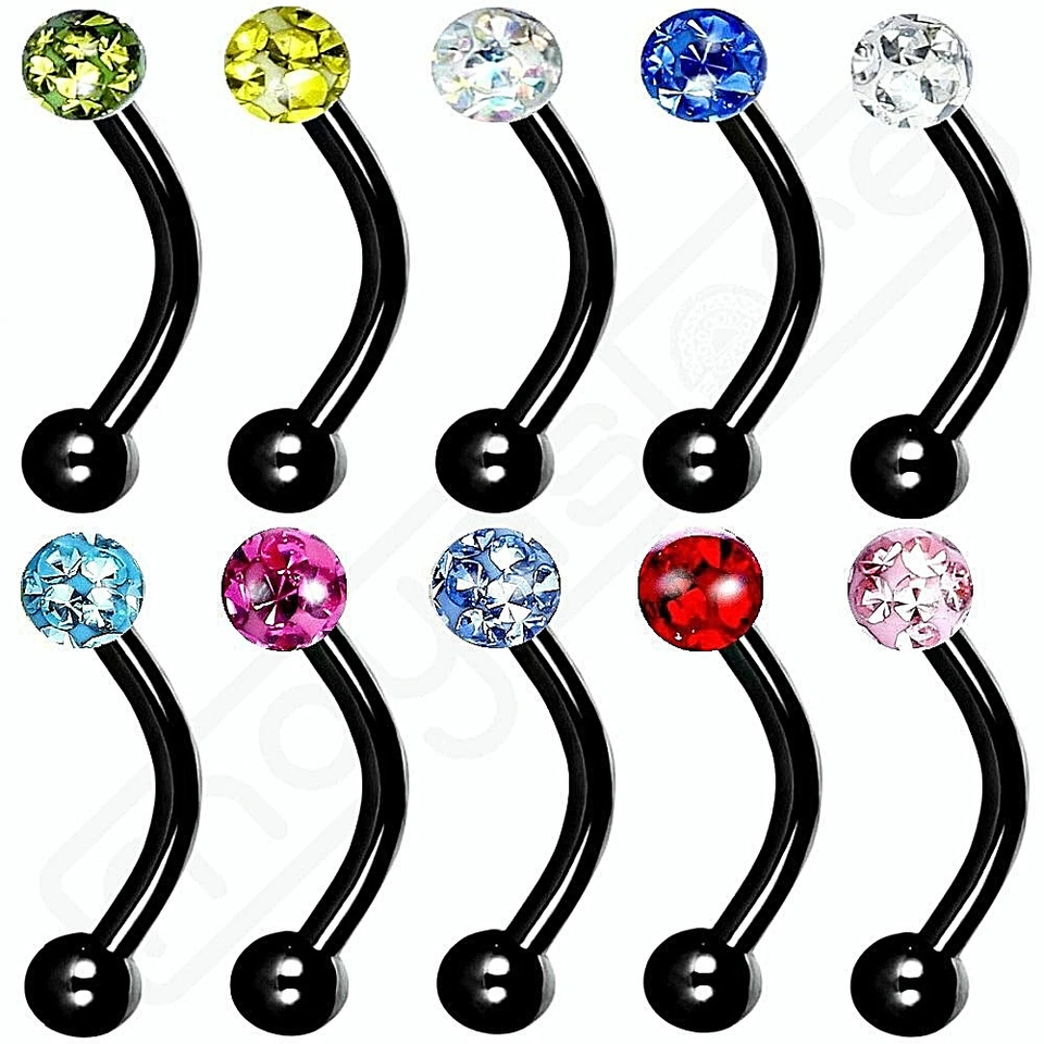 1,2MM FERIDO PIERCING BANANE EPOXY AUGENBRAUE KUGEL KRISTALL TRAGUS SCHWARZ OHR - Bild 1 von 1