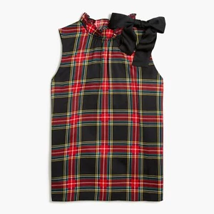 J Crew BD290 neu mit Etikett X-Small trendiges Stewart kariertes ärmelloses Oberteil mit Schleife und Rüschen - Bild 1 von 1