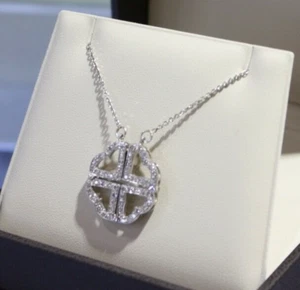 0.60CT DIAMOND PENDANT 14K WHITE GOLD HEARTS FOLDING MAGNET 4.8G WOMEN'S 17'' - Picture 1 of 12