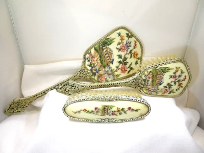 Vintage Regent Of London, English made Petit Point Mirror, Brush Set - image 1 of 4