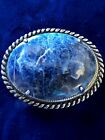 Vintage Small Silver Tone Naturally Matrixed Beautiful Blue Sodalite Oval Brooch