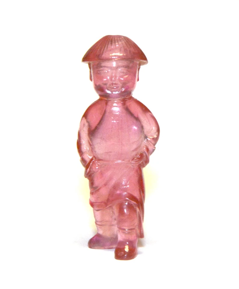 Excelente botella de tabaco antigua china Qing con forma de figura rosa de vidrio de Pekín Foto 1 de 4