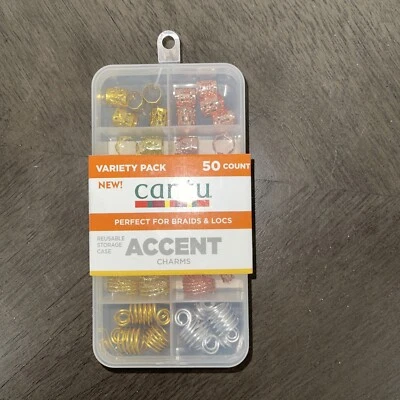 NUEVO Paquete Variedad de Dijes Cantu Accent 50ct para Trenzas y Locs Caja de Almacenamiento Reutilizable Foto 1 de 4