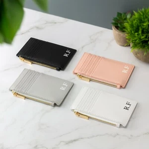 Leather Card Holder Coin Purse Luxury Personalised Card Wallet - Picture 1 of 13