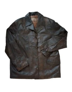 Buckle BKE 67 Leather Coat Mens XL Brown Distressed Bomber Jacket New - Picture 1 of 8