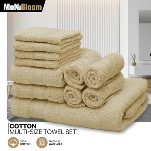 100% Cotton High-Absorbent 11Pcs Towel Set Bath Towel+2 Hand Towels+8 Washcloths - Picture 1 of 12