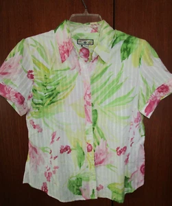 Caribbean Joe Tropical Blouse Sz Medium 100% Cotton Bust 40 Length 23 in - Picture 1 of 4