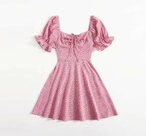 Floral Drawstring Front Ruffle Puff Sleeve Dress Size S -8/10AU NEW - Bild 1 von 5
